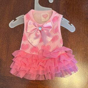 Dog Pink Heart Ruffle Dress with Bow
